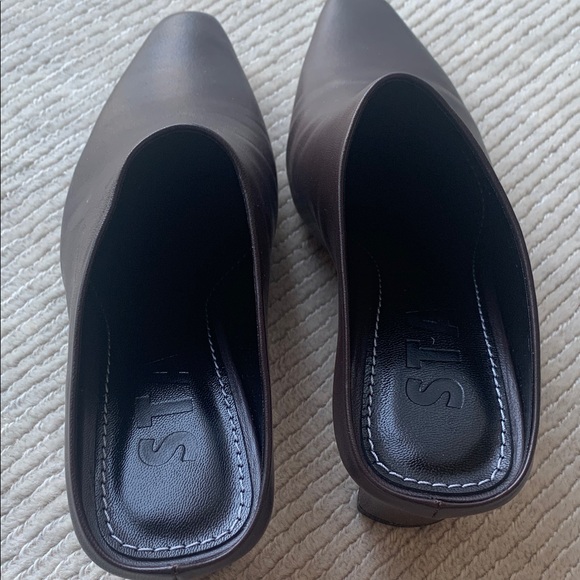 STAUD Women's Wally Mid Heel Mules in Leather color espresso - Picture 2 of 5